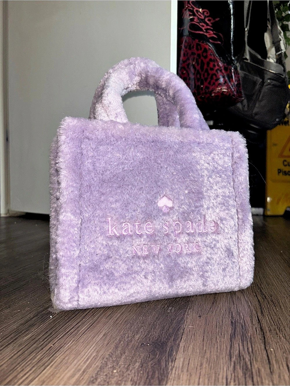 Kate Spade Ellie Small Tote Faux Fur Small Tote Purple NWT